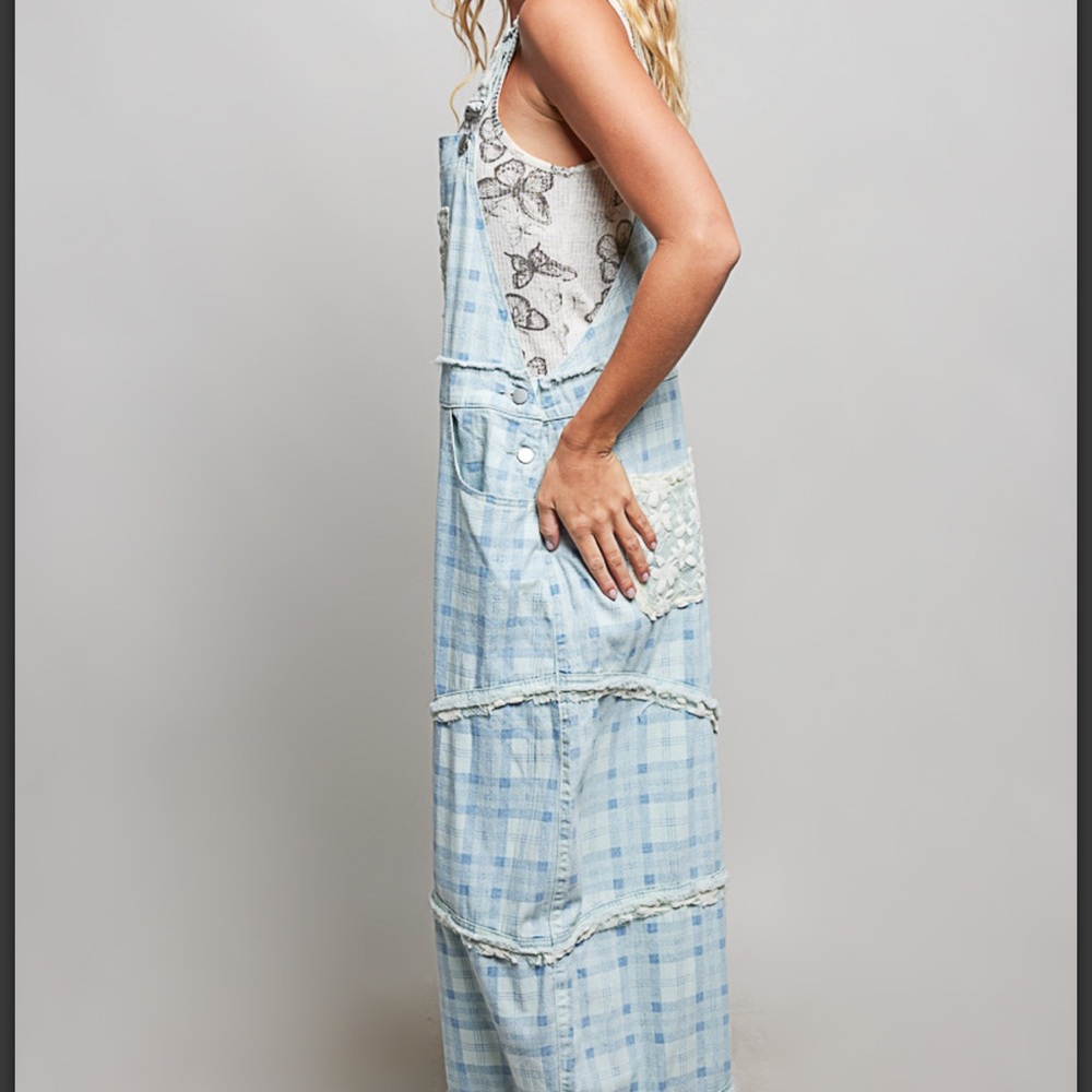 ๐POL Light Blue Plaid Women's Overalls - Picture 4 of 7